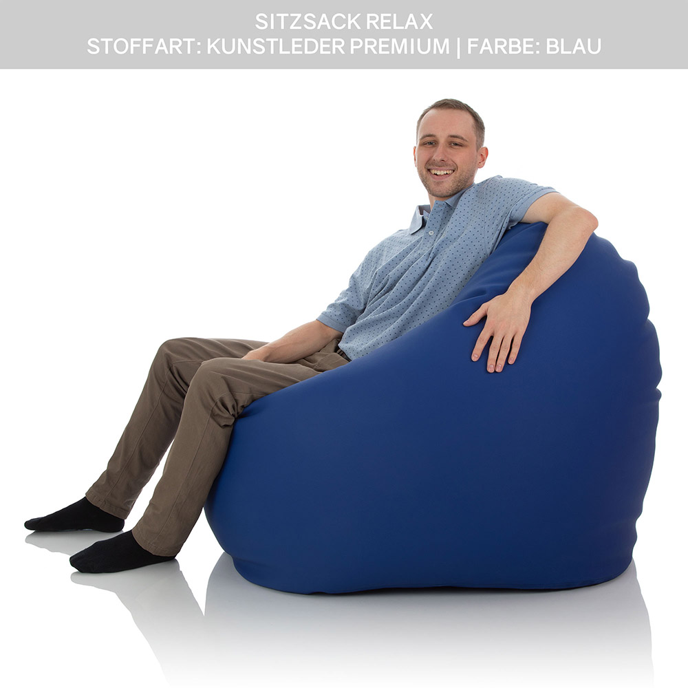 Sitzsack Relax rund in Kunstleder dunkelblau mit 600 Liter Füllung